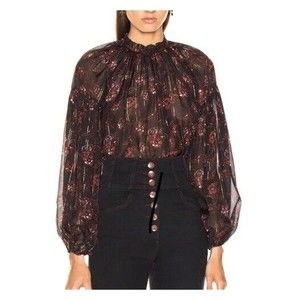 Ulla Johnson Arnoux Blouse Size 10 Black Floral Sheer Silk